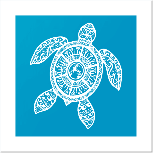 White Tribal Hawaiian Tattoo Boho Sea Turtle Wall Art by Jitterfly
